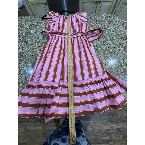 $298 Kate‎ Spade Calais Pink Stripe Ruffle Flutter Dress Size Small Belted!! - Image 9
