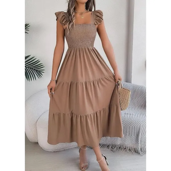 Amazon Women’s Brown Square Neck Sleeveless Summer Midi Tiered Dress, Size Small - Image 2