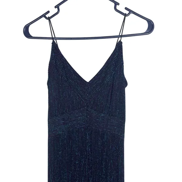 Jump Apparel Womens Metallic Blue Purple Wide Leg Jumpsuit V-Neck Medium USA - Image 2