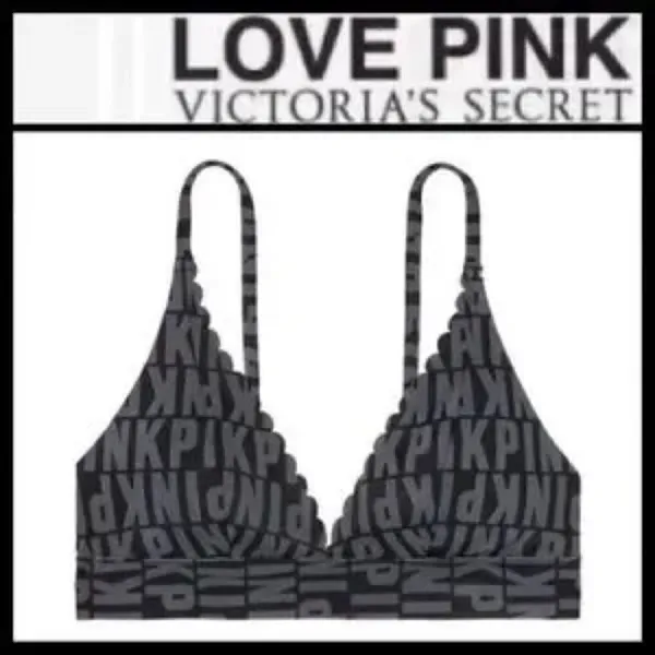 PINK Victoria's Secret Black and Grey Bonded Scalloped Bralette Bra - Image 4