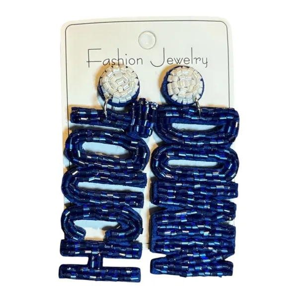 Boutique Touchdown Beaded Earrings‎ Women Blue White Football Game Day Statement - Image 3