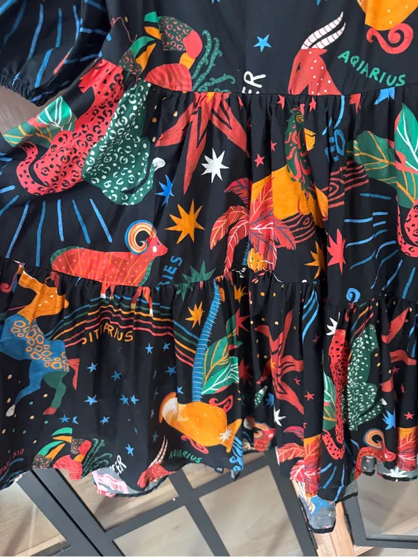 Farm Rio zodiac mini dress babydoll puff short sleeve colorful print - Image 6