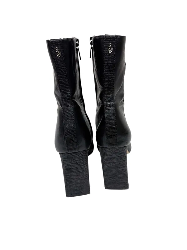 Sam Edelman Anika Black Leather Square Toe Heeled Ankle Boot Size 8.5 - Image 4