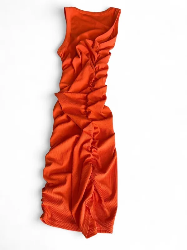 Orange Ribbed Ruched Bodycon Tank Mini Dress XS NWOT - Image 6