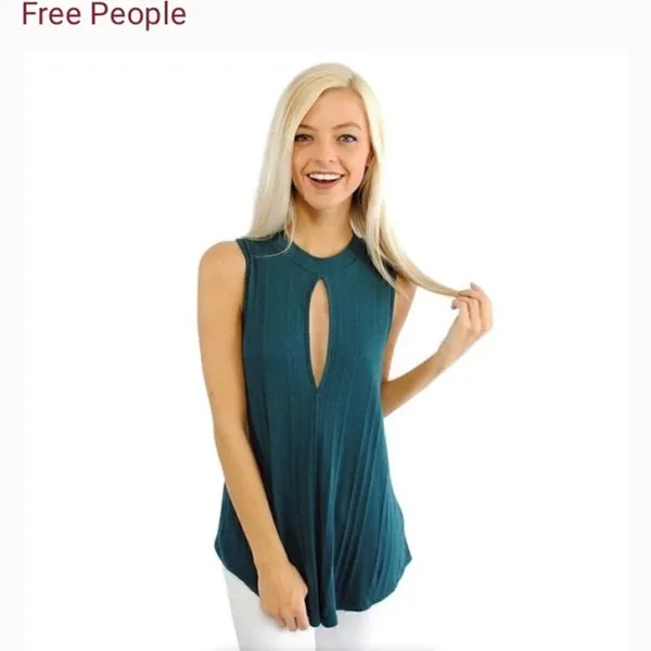 ‎Free People Faye teal keyhole sleeveless top S - Image 3