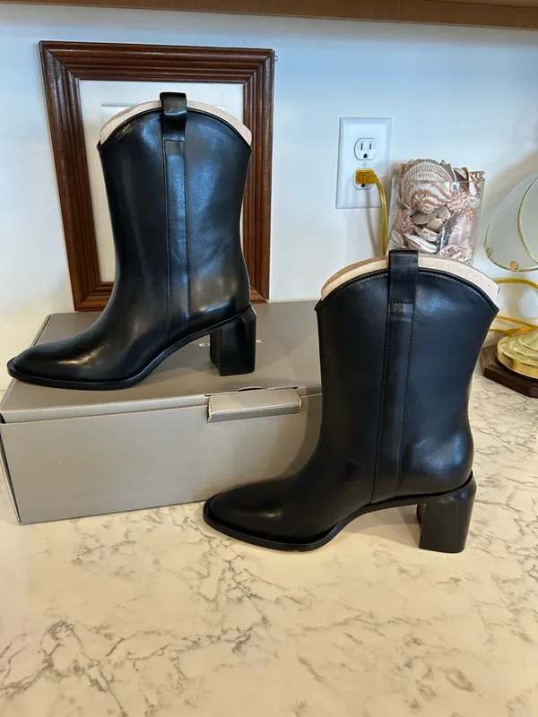 Everlane The Outlaw Boot Black‎ Western Stacked Heel Size 5.5 - Image 2