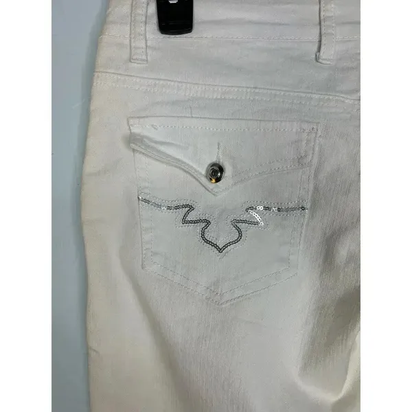 D*Klic White Jeans Size 34 inches Tall Denim Bedazzled Pockets NWT UK - Image 3