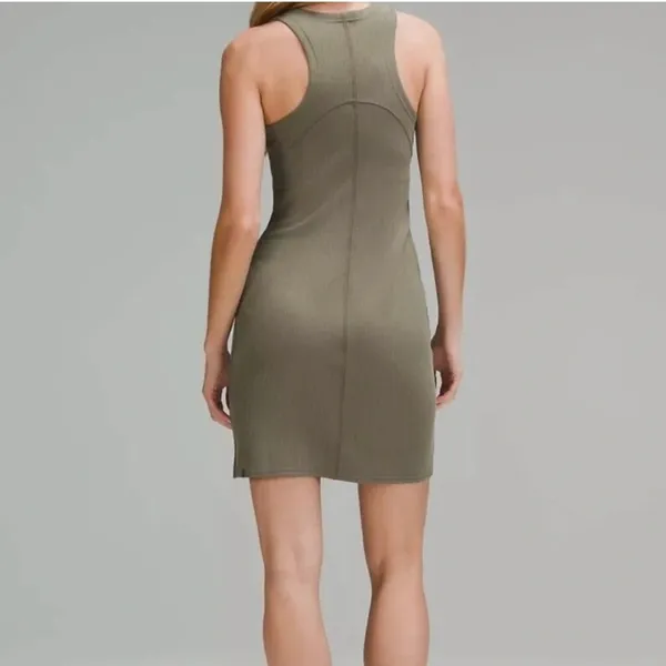 Lululemon Ribbed Softstreme Slim-Fit Tank Dress 8‎ Green Athleisure Casual Mini - Image 2