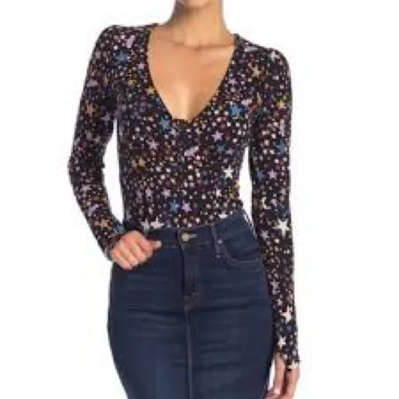 Free People‎ Black Celestial Bodysuit One Piece Size XS NWOT - Image 2