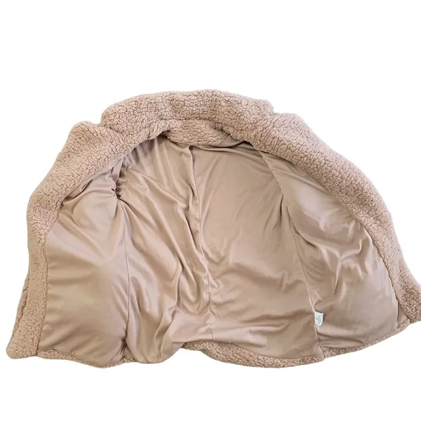 Womens NWOT Beige Sherpa Fleece open front Jacket oversized warm size small - Image 4