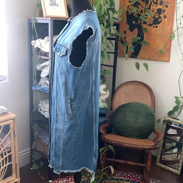 Zara Blue Jean Button Down Knee Length Denim Midi Duster Dress - Image 2
