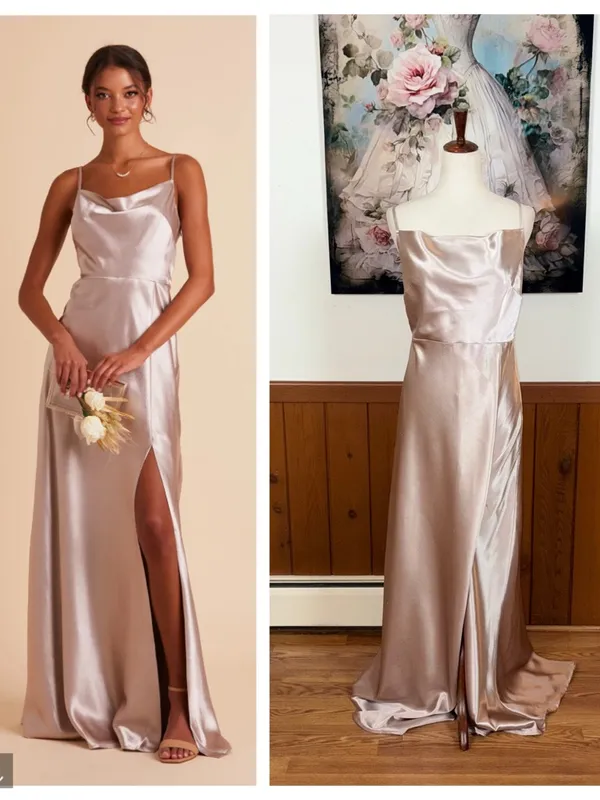 Gorgeous Birdy Grey Lisa Taupe Satin Cowl Neck Slip Dress - Image 2