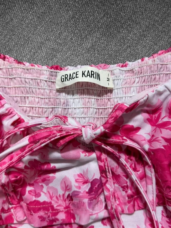 Grace Karin Pink Floral Ruffle Maxi Dress Size M - Image 4