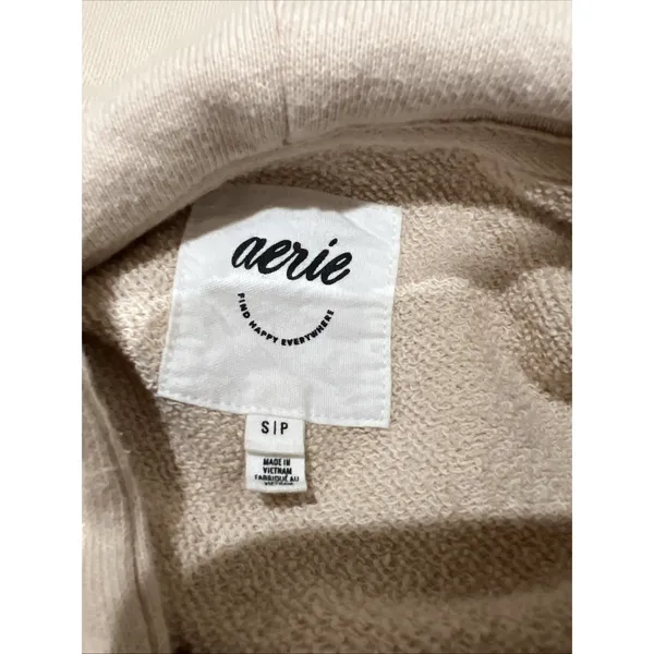Aerie Beach Weekend Oversized Hoodie Women's Small Beige‎ Pockets Comfy - Image 6