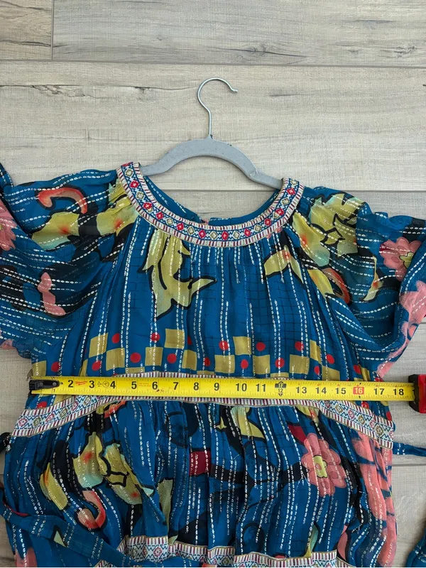 Anthropologie Verb Eulalia Shimmer Tunic Dress Hawaiian Blue Boho Cocktail Dress - Image 10