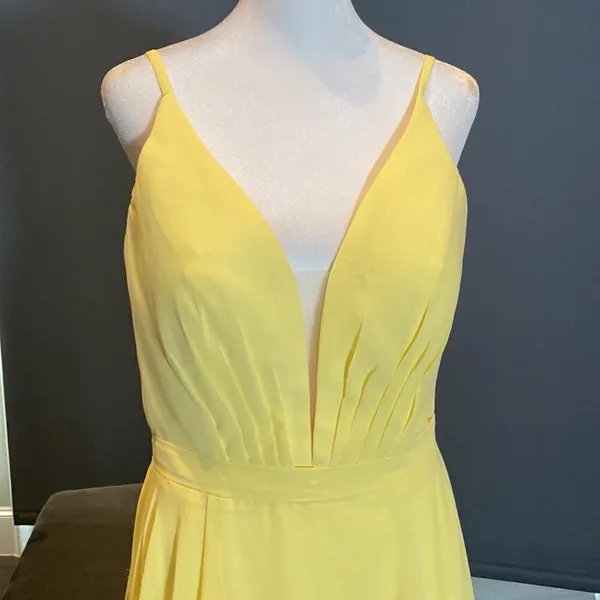 Women’s Yellow Chiffon Full Length Bridesmaid Prom Dress Corset Back Size 10 - Image 2