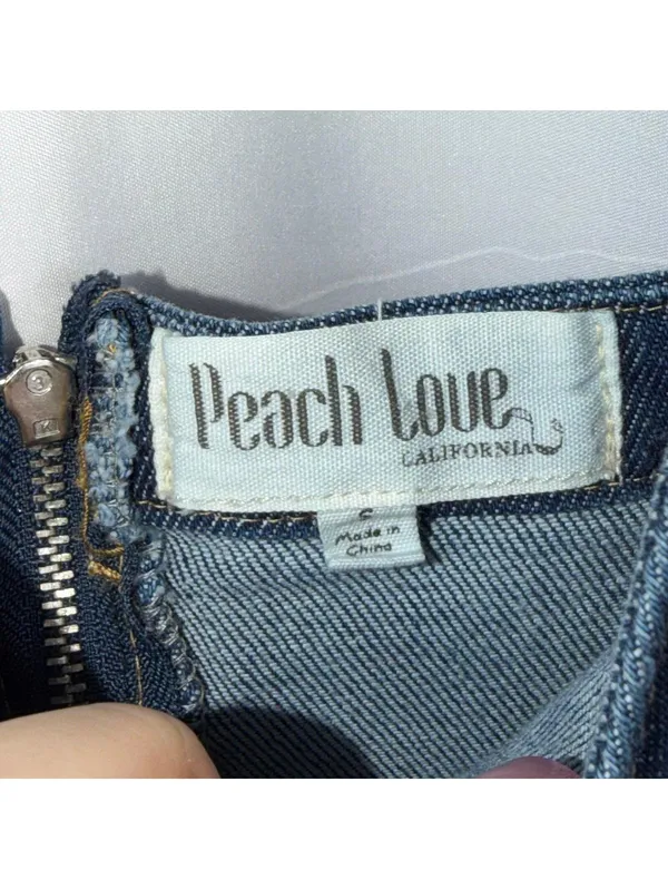 Peach Love California Denim Jumpsuit Women’s Small Flare Leg Adjustable Straps - Image 7