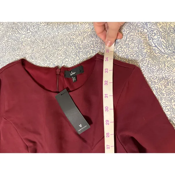 NWT Lulus Size XS Forever Chic Burgundy Maroon Red Long Sleeve Dress Modest - Image 7