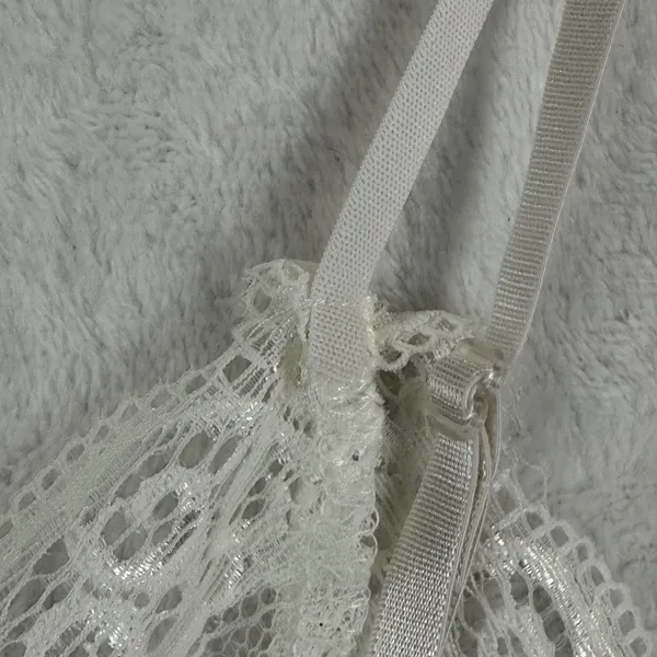White Floral Lace Bralette Crop Top Sheer V-Neck Adjustable Straps Small‎ - Image 7