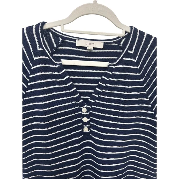 LOFT Womens Navy Blue Striped Cotton Short Sleeve Dress Nautical Coastal Medium - Image 9