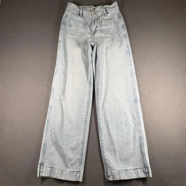 Old Navy Extra High-Rise Sky-Hi Wide Leg Jeans Womens 0 Blue Light Stretch Denim - Image 5