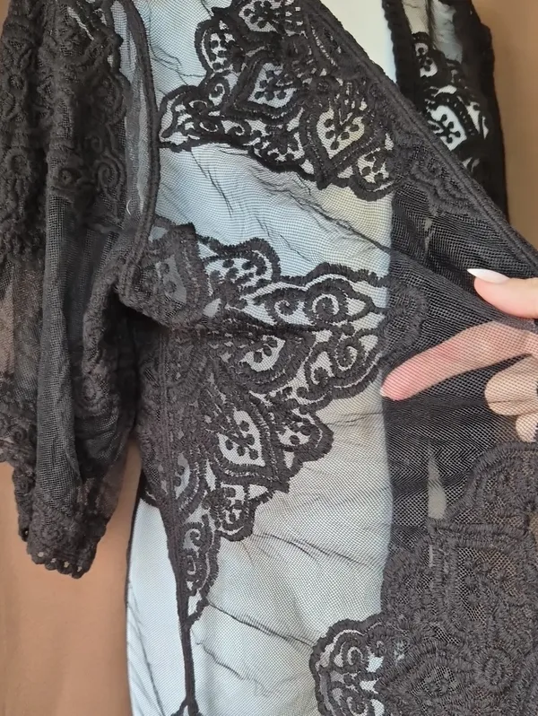 Black Sheer Boho Pullover Lace Kimono Robe Womens Top Flowy Sku 0010 - Image 4