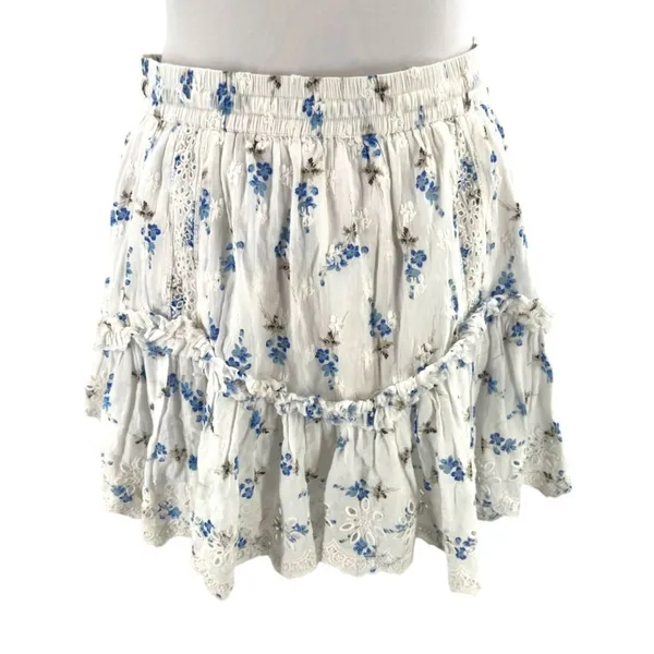 LoveShackFancy Becca Skirt brillant blue floral print sz‎ M - Image 4
