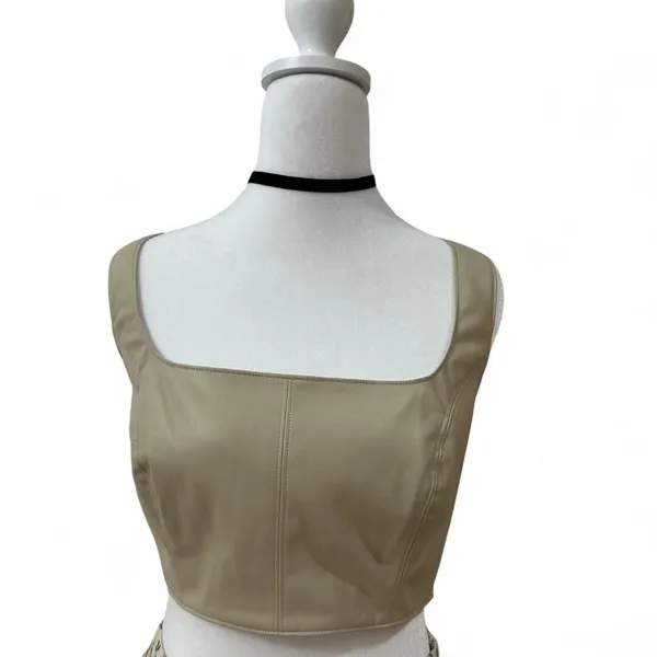 Source Unknown Lavender Brown tan faux leather corset top - Image 7