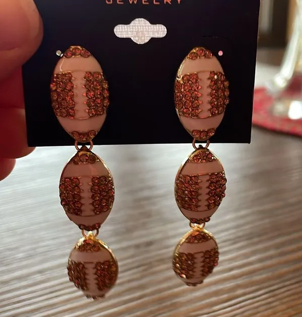 Football Rhinestone Dangle Earrings Brown - Image 2