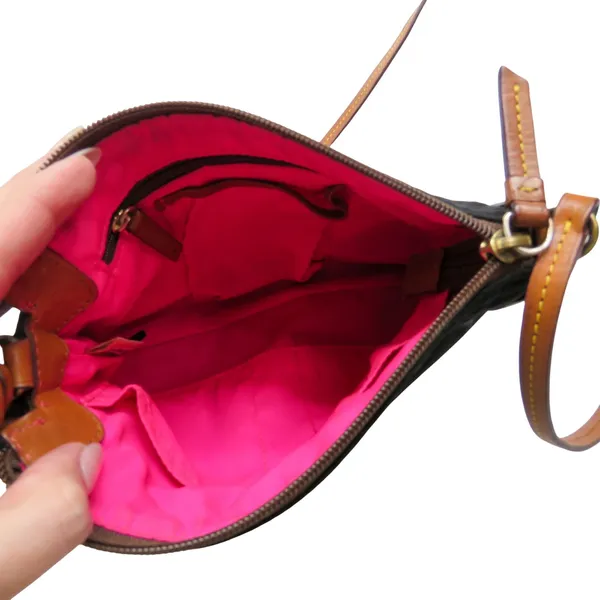 Vintage Dooney & Bourke Black and Brown Nylon Crossbody Bag Shoulder Bag - Image 6