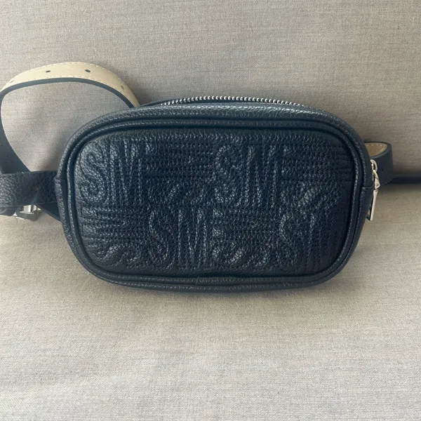 Steve Madden faux leather Black black belt bag waist pack retro moto grunge chic - Image 6