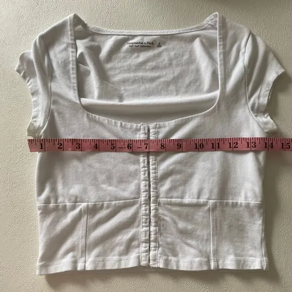 Abercrombie & Fitch White Crop Top Hook & Eye Front Soft A&F Collection Fitted T - Image 5
