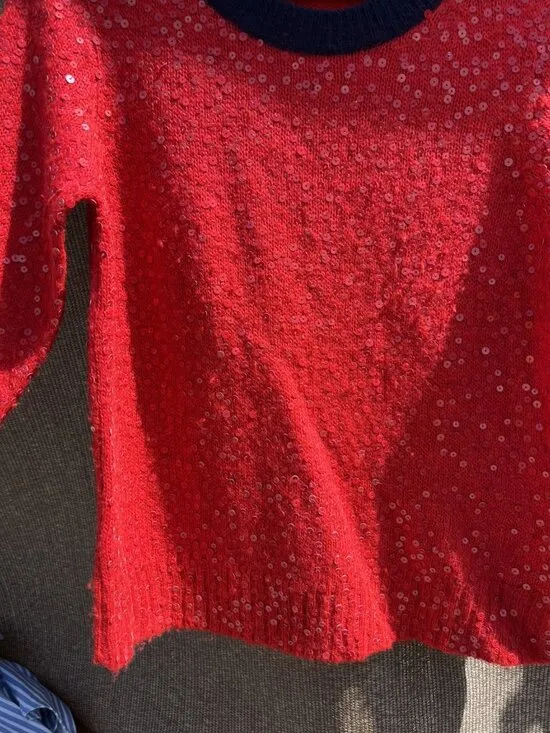 J.Crew Red Sequin Long Sleeves Pullover Wool Mohair Knit Sweater Top Size M - Image 12