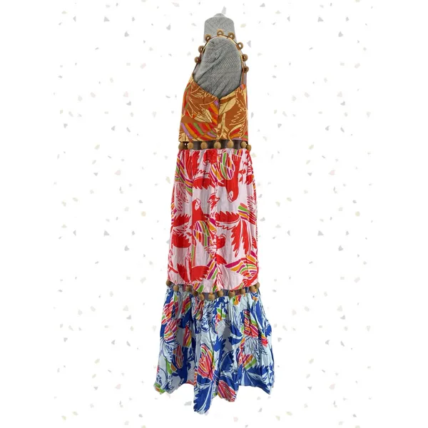 Farm Rio Bright Tropical Dress Wood Beads Colorful Summer Long Sundress Size M - Image 4