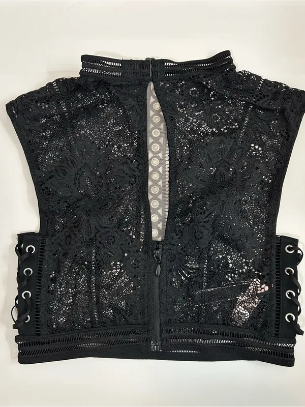 Victoria’s Secret Black Lace Crop Top Sheer Lace XS Whimsigoth Witchy - Image 2