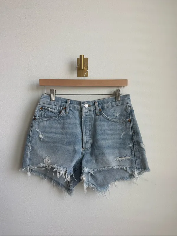AGOLDE Parker Distressed Cutoff Denim Shorts Light Wash Raw Hem Women's 26 - Image 2