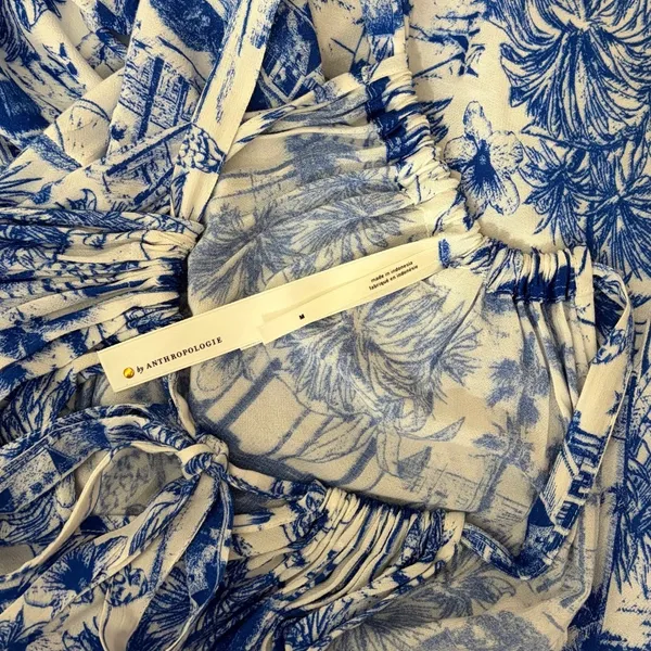 By ANTHROPOLOGIE Jasmine Tiered Cover-Up Dress Maxi Tropical Toile Blue Medium‎ - Image 10