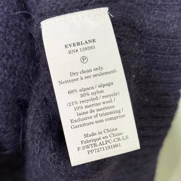 Everlane Alpaca Merino Wool Crewneck Pullover Sweater Navy Women’s Size Medium - Image 6