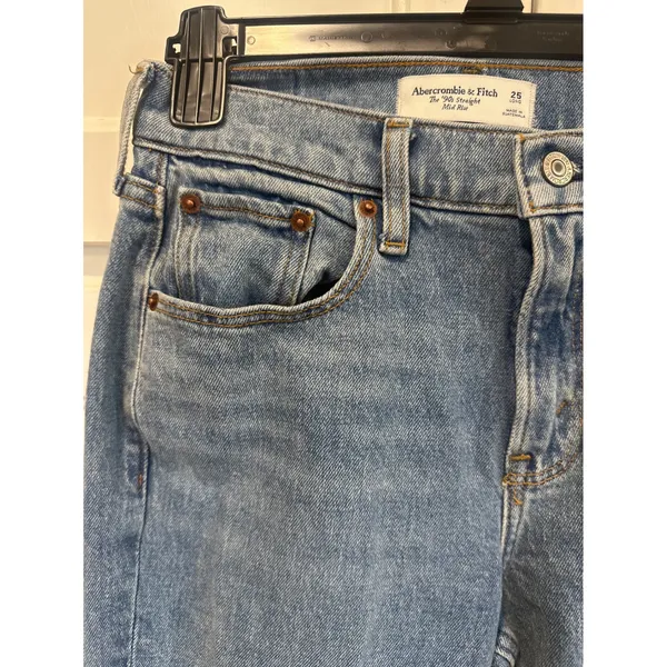 Abercrombie & Fitch Curve Love The 90s Straight Mid Rise Jeans Blue 25 Long boho - Image 2