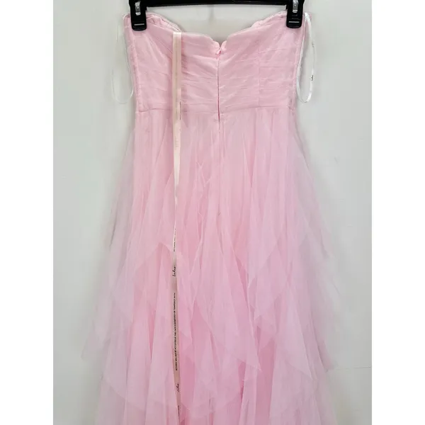 Lulus Delightful Beauty Pink Mesh Strapless Ruched Ruffled Maxi Dress Small NWT - Image 12