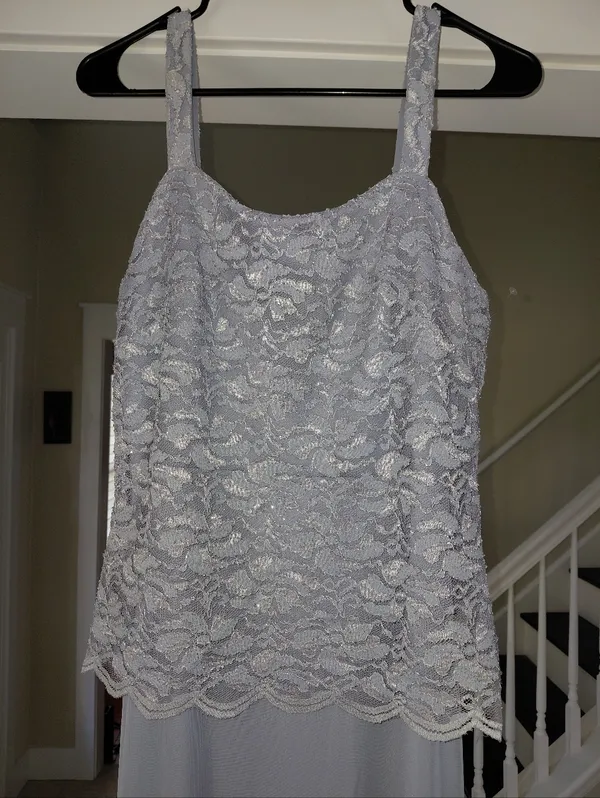 NWT Marina Silver/Grey Lace Chiffon Long Gown Size 6 | Elegant Wedding Guest - Image 7