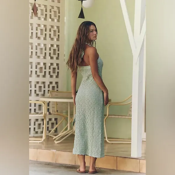 Free People Free-Est Sea‎ Foam Midi Dress Smocked Halter Beach Women’s Size XS - Image 2