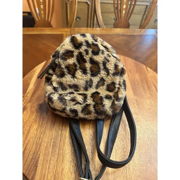 Wild Fable Mini Leopard Backpack Y2k Gold tone with Black Adjustable Straps - Image 2