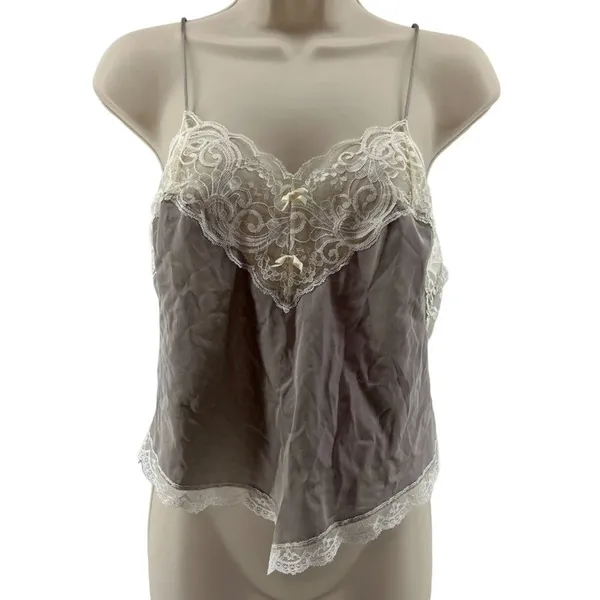 Vintage Pollinaise Silver Grey Cream Lace Camisole Nylon Womens 34 - Image 2