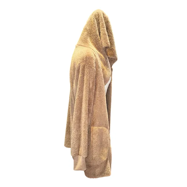 Fleece hooded cardigan Tan Size XL - Image 4