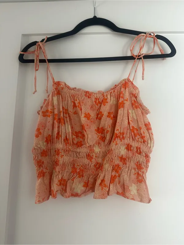 Floral Ruffle Smocked Pink-Orange Set - Image 2