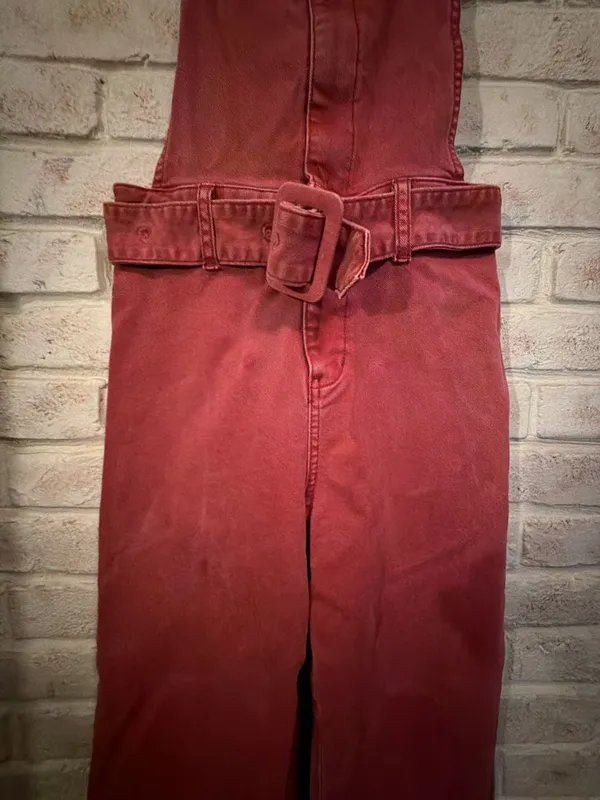 Free People We The Free Red Overalls With Belt Size 2 - Image 2