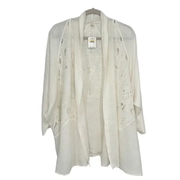 Free People White Crotchet/Lace Open Front Cardigan(Size Medium) - Image 2