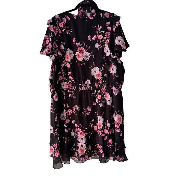 City Chic Womens Floral V-Neck Flutter Sleeve Mini Dress Black Pink XXL 24 NWT‎ - Image 2