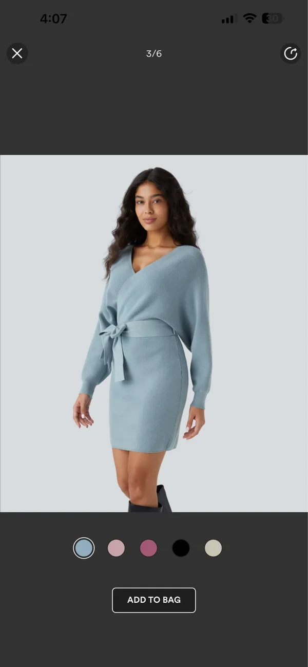Halara crossover v neck batwing long sleeve belted mini sweater dress - Image 3